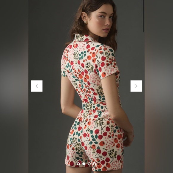 NWT Maeve Linen Short-Sleeve Wrap Romper in Red Motif - Picture 3 of 13